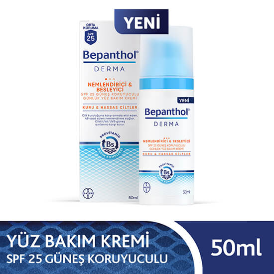 Bepanthol® Derma Nemlendirici & Besleyici SPF 25 Güneş Koruyuculu Günlük Yüz Bakım Kremi 50 ml