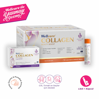 Wellcare Collagen Beauty Boost Frenk Üzümü ve Portakal Aromalı 5.500 mg Likit Form-30 Tüp ve 30 Silisyum Kapsül