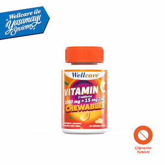 Wellcare Vitamin C 1000 mg ve 15 mg Zinc Çiğneme Tableti - 30 Tablet