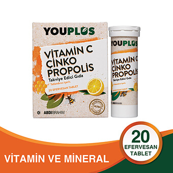 Youplus C Vitamini, Çinko, Propolis 20 Efervesan Tablet